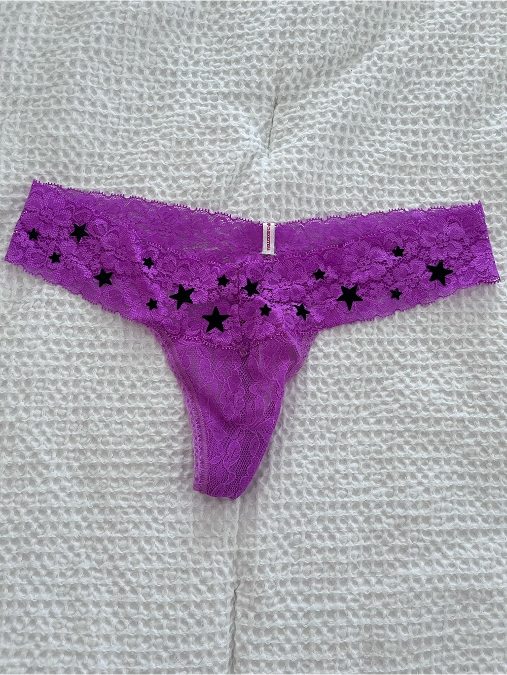 Victoria's Secret Purple Lace Thong with Black Star Accents